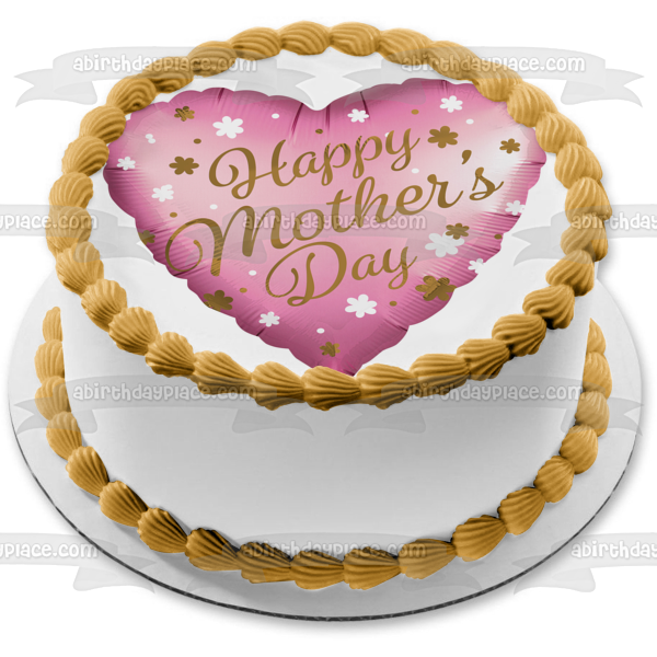 Happy Mother's Day Balloon Flowers Edible Cake Topper Image ABPID51269