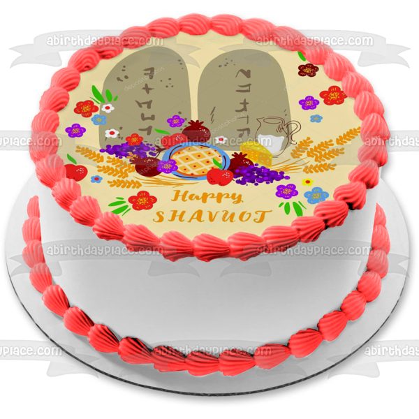 Happy Shavuot Fruit Flowers Edible Cake Topper Image ABPID53822