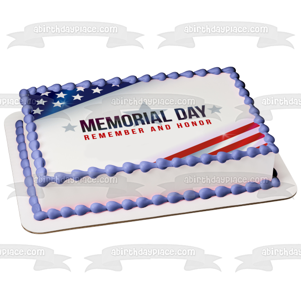 Memorial Day Remember and Honor American Flag Edible Cake Topper Image ABPID53823