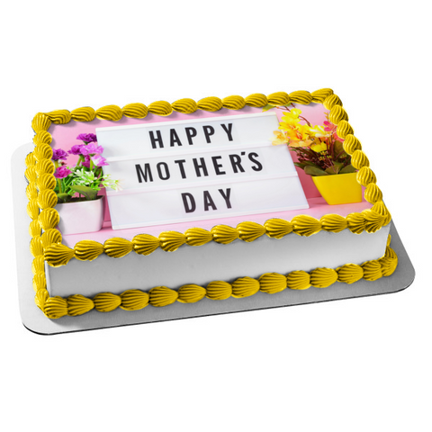 Happy Mother's Day Purple, Pink and Yellow Flowers Edible Cake Topper Image ABPID53815