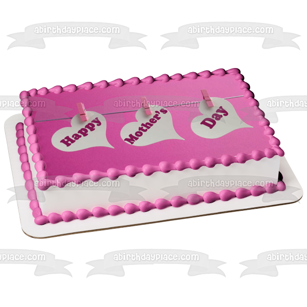 Happy Mother's Day Hearts Edible Cake Topper Image ABPID53817