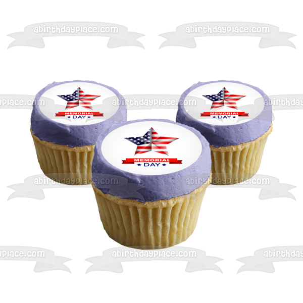 Memorial Day Star Shaped American Flag Edible Cake Topper Image ABPID53829