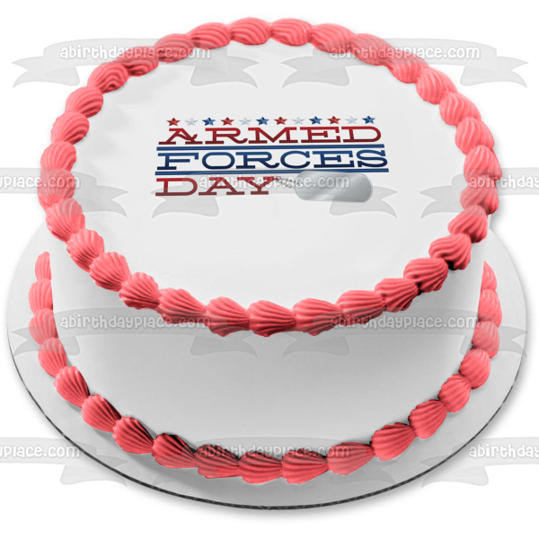 Armed Forces Day Red White and Blue Stars Edible Cake Topper Image ABPID53830
