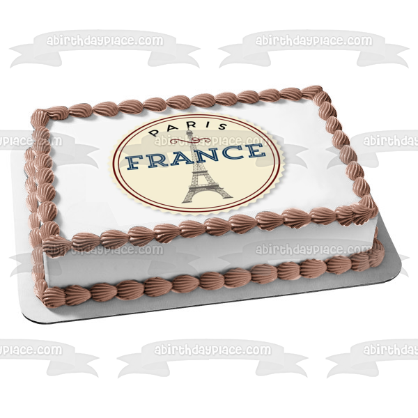 Paris France Eiffel Tower Pink Background Edible Cake Topper Image ABPID09800