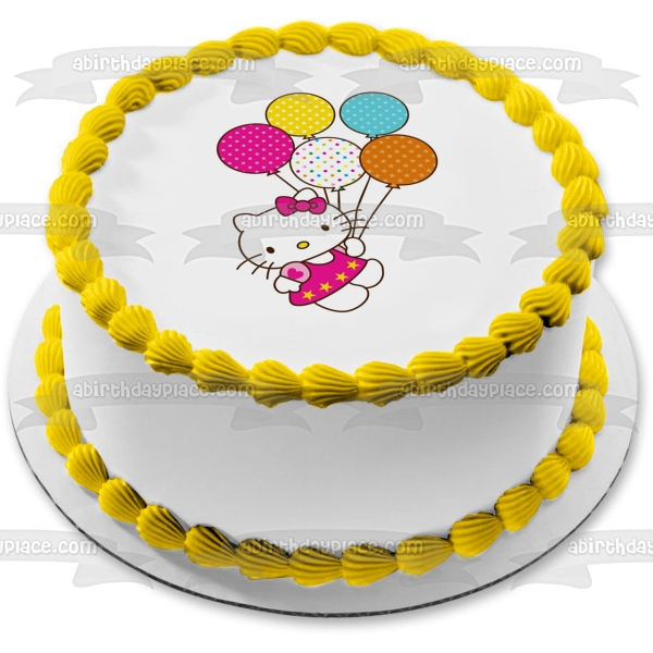 Hello Kitty Happy Birthday Colorful Balloons Edible Cake Topper Image ABPID09806