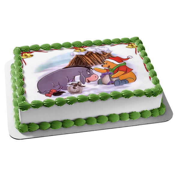 Disney Winnie the Pooh Pooh Bear Eeyore Christmas Celebration Edible Cake Topper Image ABPID09223