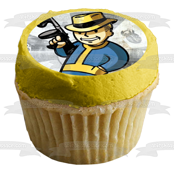 Fallout 3 Vault Boy Gun Edible Cake Topper Image ABPID09860
