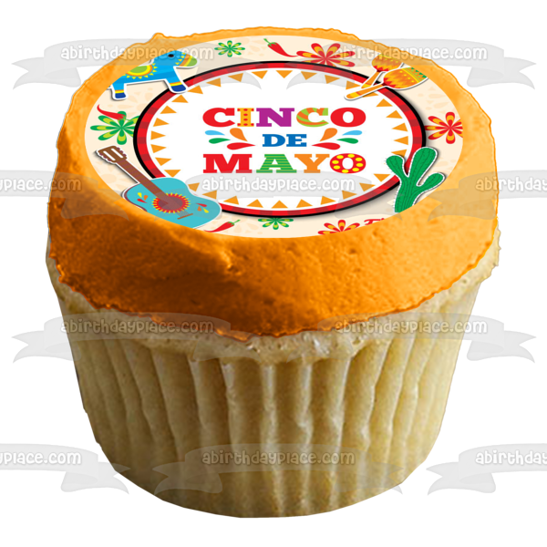 Cinco De Mayo Guitar Cactus Horse Maracas Edible Cake Topper Image ABPID53794