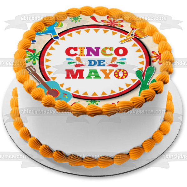 Cinco De Mayo Guitar Cactus Horse Maracas Edible Cake Topper Image ABPID53794