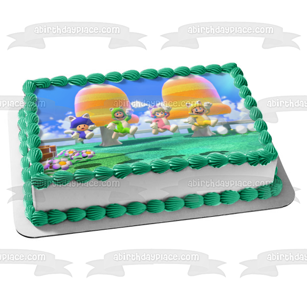 Super Mario 3D World Luigi Toad Princess Peach Edible Cake Topper Image ABPID53946