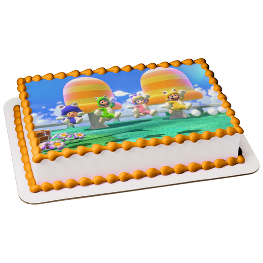 Super Mario 3D World Luigi Toad Princess Peach Edible Cake Topper Image ABPID53946