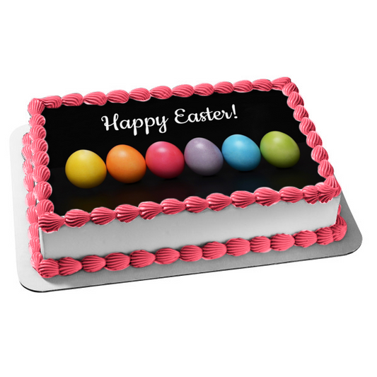 Happy Easter Colorful Easter Eggs Edible Cake Topper Image ABPID53743