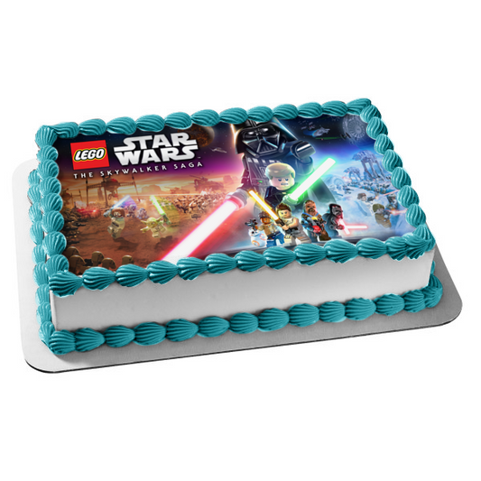 LEGO Star Wars: The Skywalker Saga Luke Skywalker Darth Vader Light Sabers Edible Cake Topper Image ABPID53992