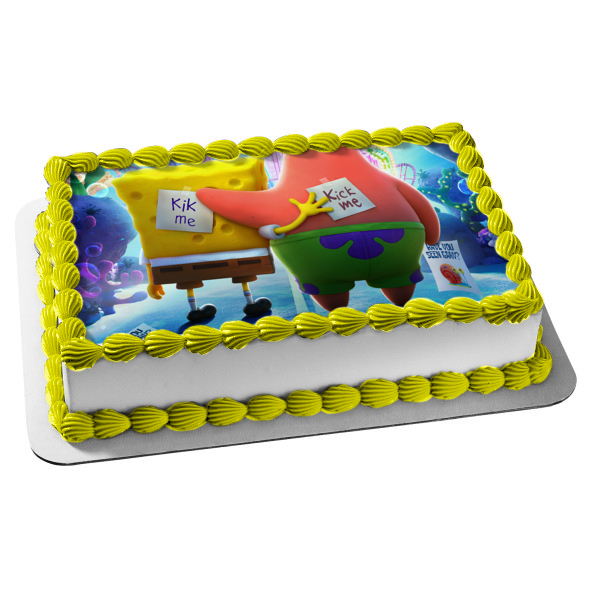 The Spongebob Movie: Sponge on the Run Spongebob and Patrick Kick Me Signs Edible Cake Topper Image ABPID54012