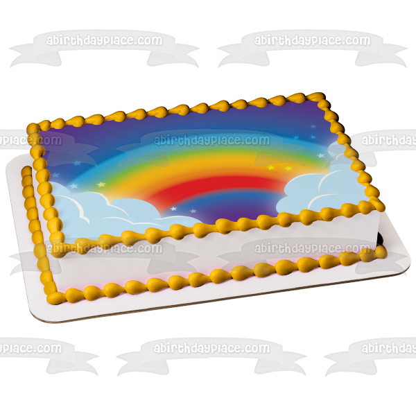 Rainbow Clouds Stars Blue Sky Edible Cake Topper Image ABPID13402