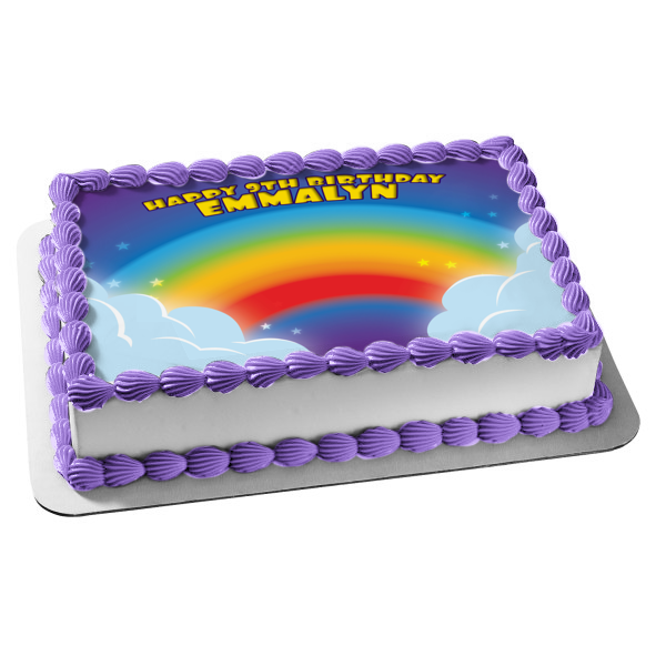 Rainbow Clouds Stars Blue Sky Edible Cake Topper Image ABPID13402