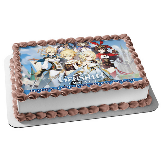 Genshin Impact Amber Barbara Jean Kaeya Video Game RPG Poster Edible Cake Topper Image ABPID53454