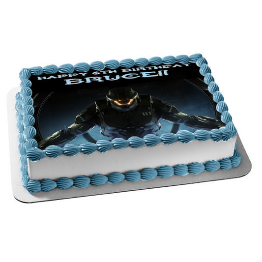 Halo Infinite Master Chief Spartan Shooter Video Game Edible Cake Topper Image ABPID53384