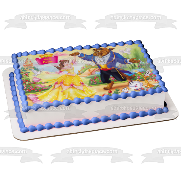 Disney Beauty and the Beast Belle and Beast Dancing Outdoors Edible Cake Topper Image ABPID09251