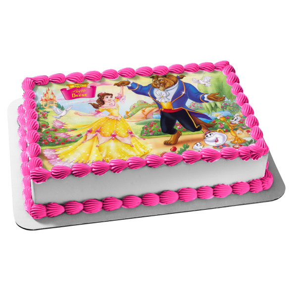 Disney Beauty and the Beast Belle and Beast Dancing Outdoors Edible Cake Topper Image ABPID09251