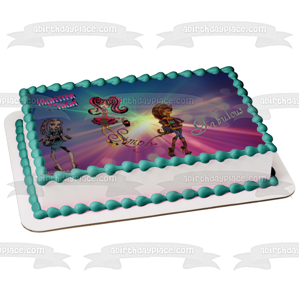Monster High Frankie Stein Draculaura Clawdeen Wolf Simply Fabulous Edible Cake Topper Image ABPID09257