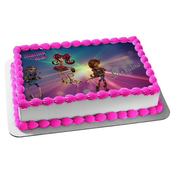 Monster High Frankie Stein Draculaura Clawdeen Wolf Simply Fabulous Edible Cake Topper Image ABPID09257
