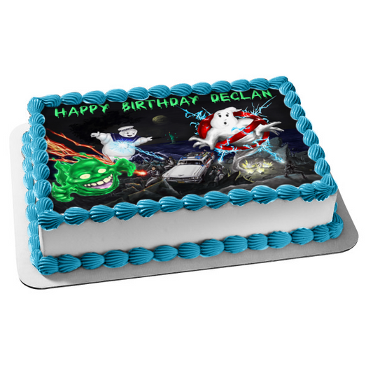 Ghostbusters Logo Stay Puff Marshmallow Man and Slimer Edible Cake Topper Image ABPID07599