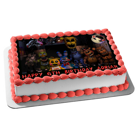 Personalized Happy Birthday Five Nights at Freddys Bonnie Chica Freddy Fazbear Edible Cake Topper Image ABPID51010