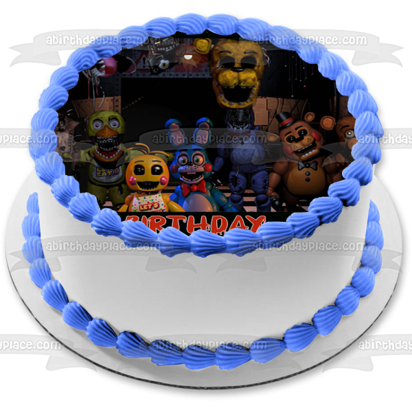 Personalized Happy Birthday Five Nights at Freddys Bonnie Chica Freddy Fazbear Edible Cake Topper Image ABPID51010