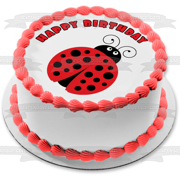 Lady Bug Red Black Polka Dots Edible Cake Topper Image ABPID00212