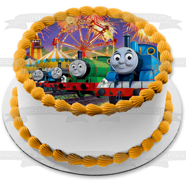 Thomas & Friends Thomas the Tank Engine James Percy and Fireworks at a Carnival Edible Cake Topper Image ABPID04238