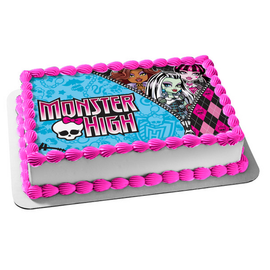 Monster High Logo Frankie Stein Draculaura Clawdeen Wolf Edible Cake Topper Image ABPID09268
