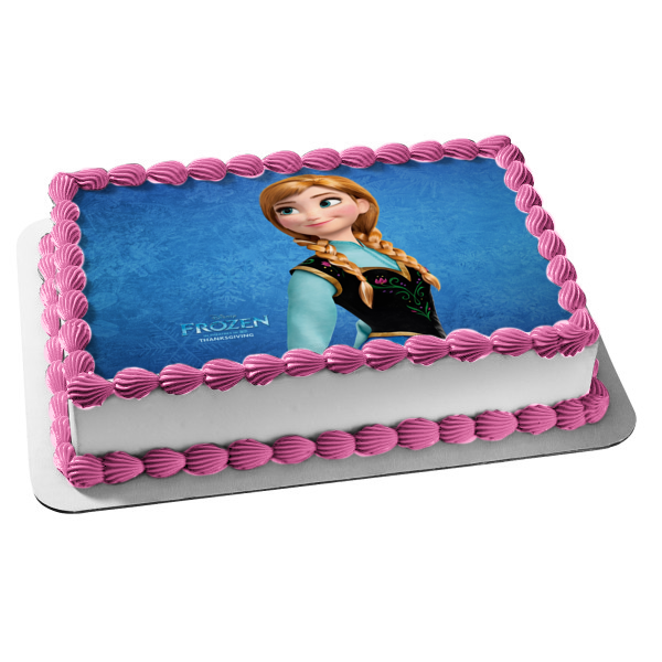 Disney Frozen Anna Blue Background Edible Cake Topper Image ABPID10054