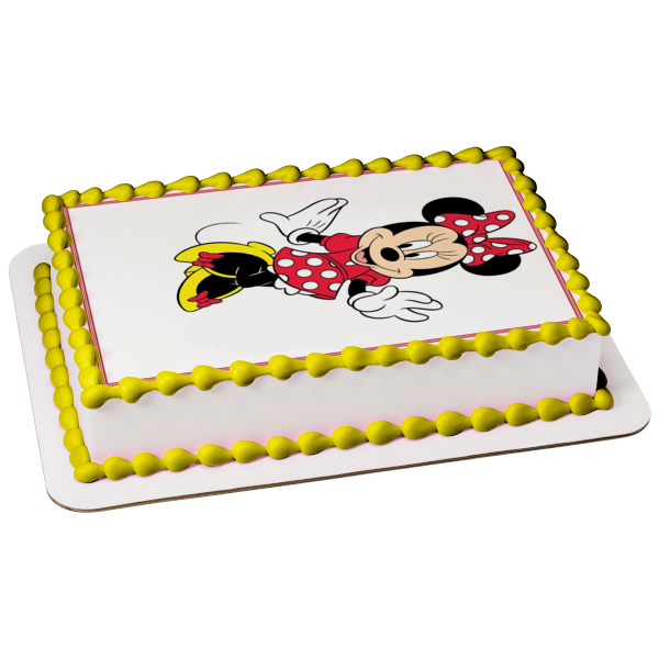 Disney Minnie Mouse Red White Polka Dots Yellow Shoes Edible Cake Topper Image ABPID09280