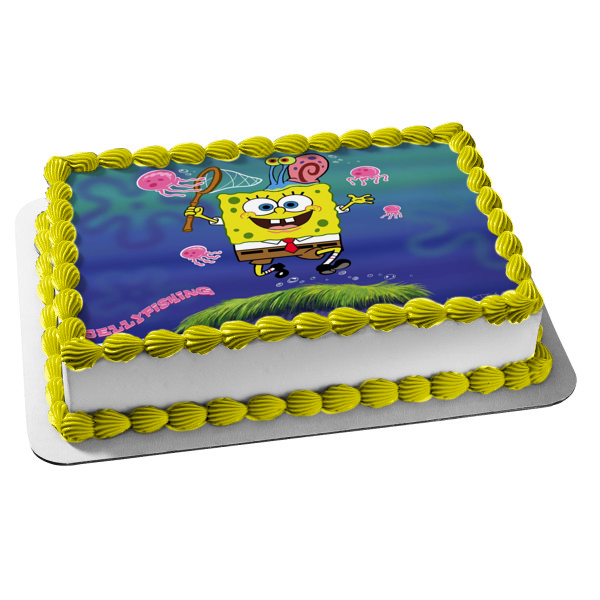 SpongeBob SquarePants Sponge Bob Square Pants Catching Jellyfish Edible Cake Topper Image ABPID09284