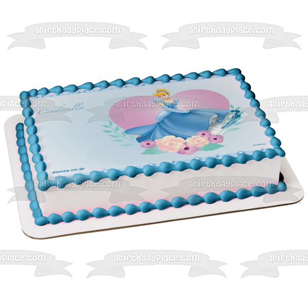 Disney Princess Cinderella Blue Dress Flower Heart Edible Cake Topper Image ABPID09287