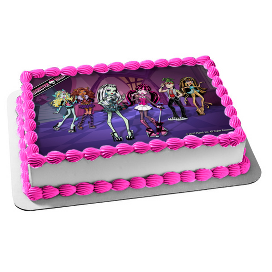 Mattel Monster High Frankie Stein Draculaura Clawdeen Wolf Cleo De Nile Lagoona Blue Edible Cake Topper Image ABPID09289