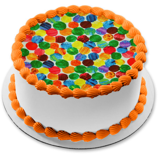 Imagen de adorno comestible para pastel de fondo con patrón de puntos de colores ABPID10099 