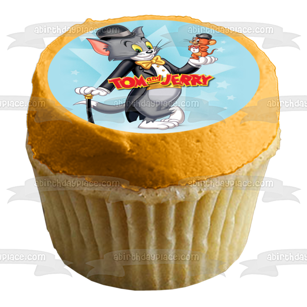 Tom and Jerry Top Hats and Coat Cane Blue Star Background Edible Cake Topper Image ABPID10206