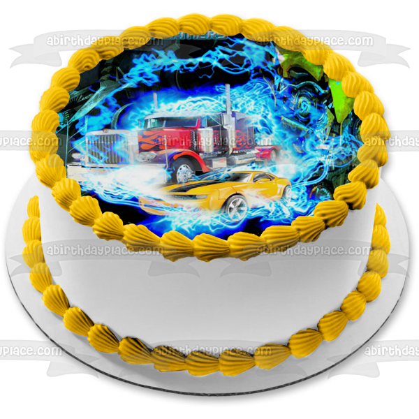 Transformers Optimus Prime Truck Convoy Bumblebee Car Edible Cake Topper Image ABPID10405