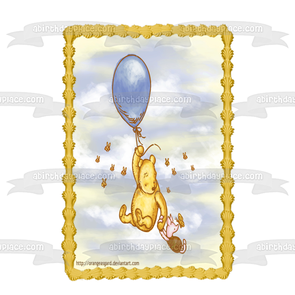 Disney Winnie the Pooh Piglet Balloon Honey Bees Sky Background Edible Cake Topper Image ABPID10249