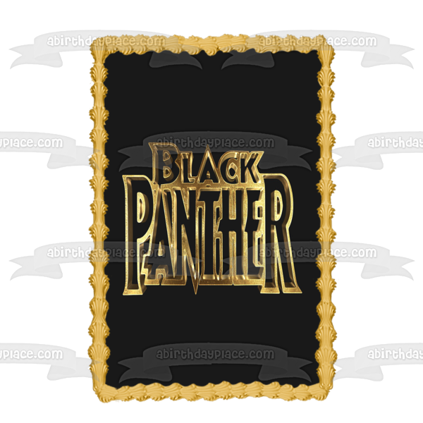 Black Panther Gold Logo Black Background Edible Cake Topper Image ABPID10408