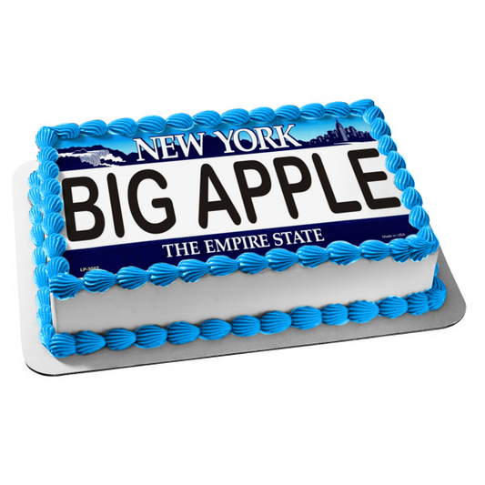 Placa de matrícula de Nueva York, Gran Manzana, el Empire State, decoración comestible para tarta, imagen ABPID10505 