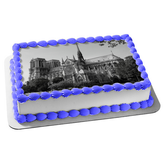 Decoración comestible para tarta en blanco y negro de Cathédrale Notre-Dame de Paris Imagen ABPID10539 