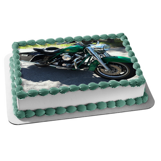 Green Motorcycle Edible Cake Topper Image ABPID10613