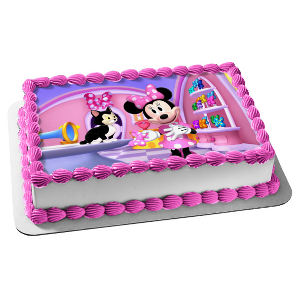 Disney Minnie Mouse Pet Cat Hair Bow Shelf Edible Cake Topper Image ABPID10481