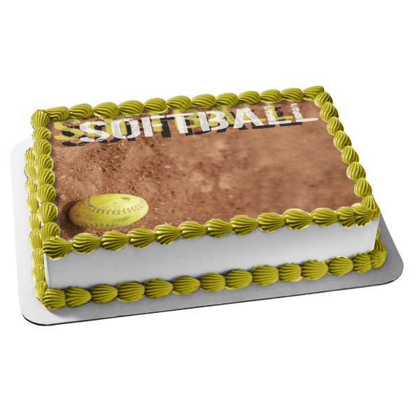 Softball Ball Dirt Background Edible Cake Topper Image ABPID10794