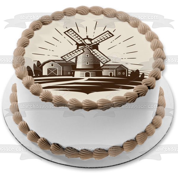 Farm Barns Windmill Trees Edible Cake Topper Image ABPID10865