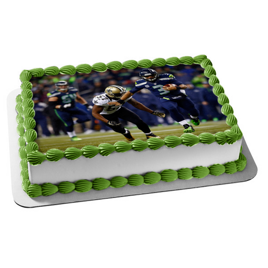 New Orleans Saints Vs Seattle Seahawks NFL Football Russell Wilson Edible Cake Topper Image ABPID11090