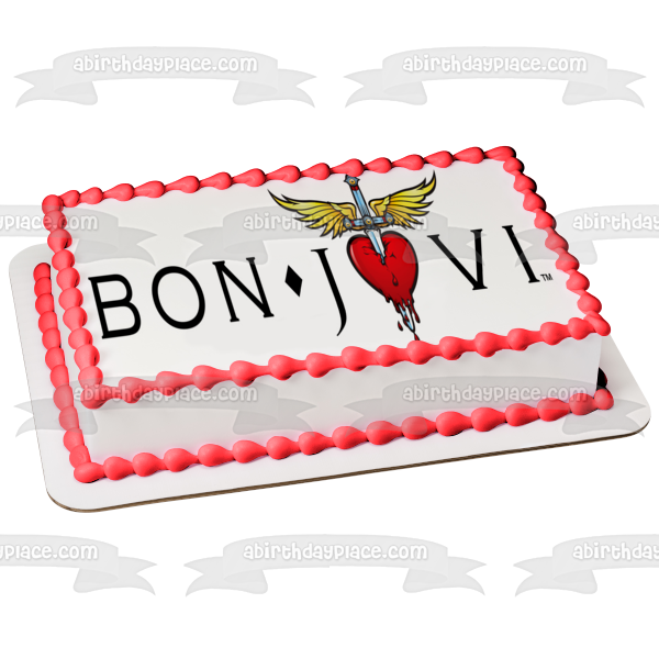 Bon Jovi Music Logo Sword Angel Wings Bleeding Heart Edible Cake Topper Image ABPID11176